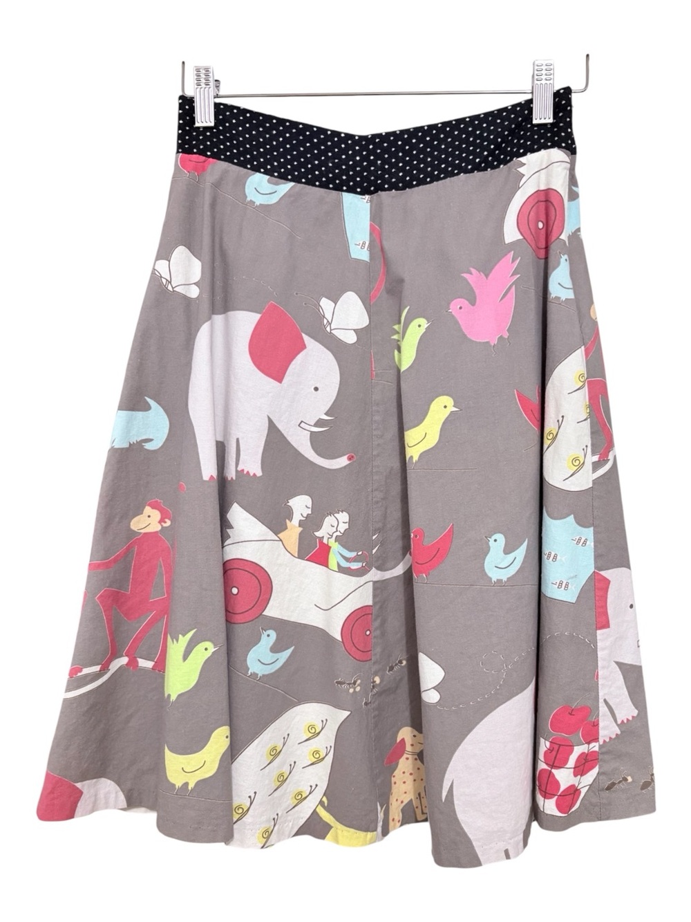Lovely Kate Rare Whimsical Gray Animal Novelty Print A-Line Retro Cotton Skirt S - Picture 4 of 11